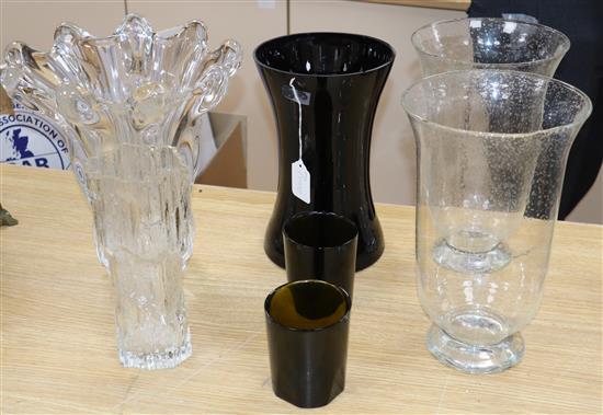 Studio glass to include an Iittala vase by Tapio Wirkala, a Vannes art glass vase etc tallest 30cm
